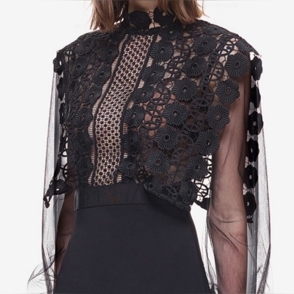 Self Portrait Floral Lace Cocktail Dress Black Size Uk/4 Us/0